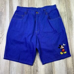 Vintage Mickey Unlimited Denim Shorts Mens 32 Blue Mickey Mouse Embroidered Jort